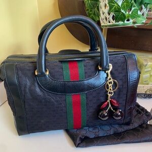 Gucci GG Monogram Supreme Sherry Web OPHIDA Boston Bag